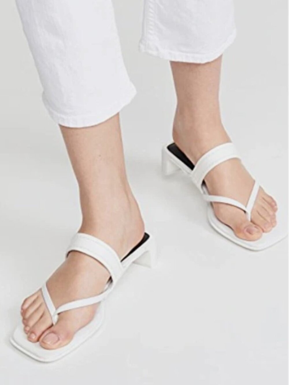 rag & bone Women's White Colt Mid-Heel Square-toe Slide Sandals Sz 38